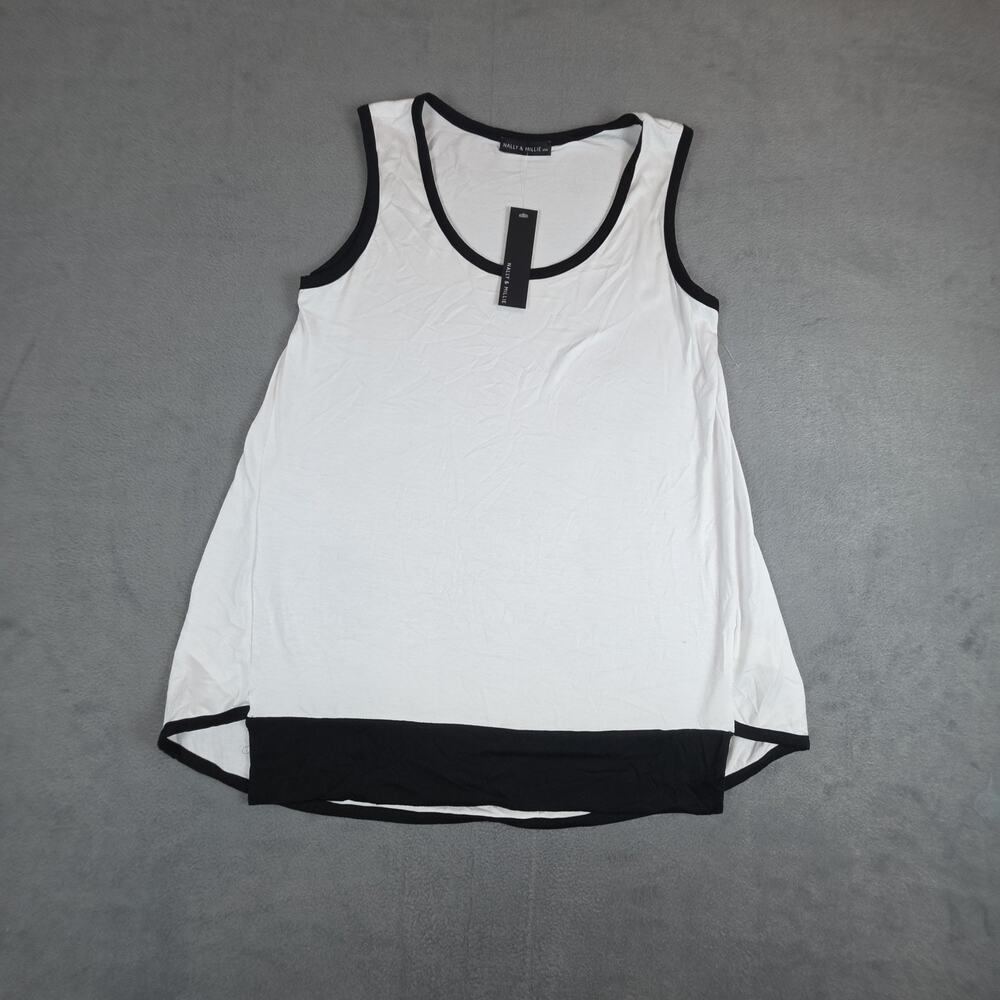 NWT Nally & Millie Tank Top XL White Black Trim Sleeveless USA Made